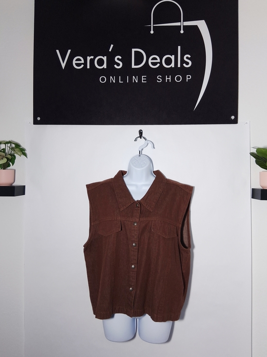 St. Joanne Tops - Sleeveless Button-Front Brown Shirt Vest Size 2 XL